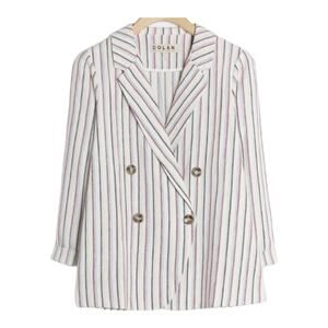 Dolan Anthropologie womens large striped blazer linen blend business casual prep